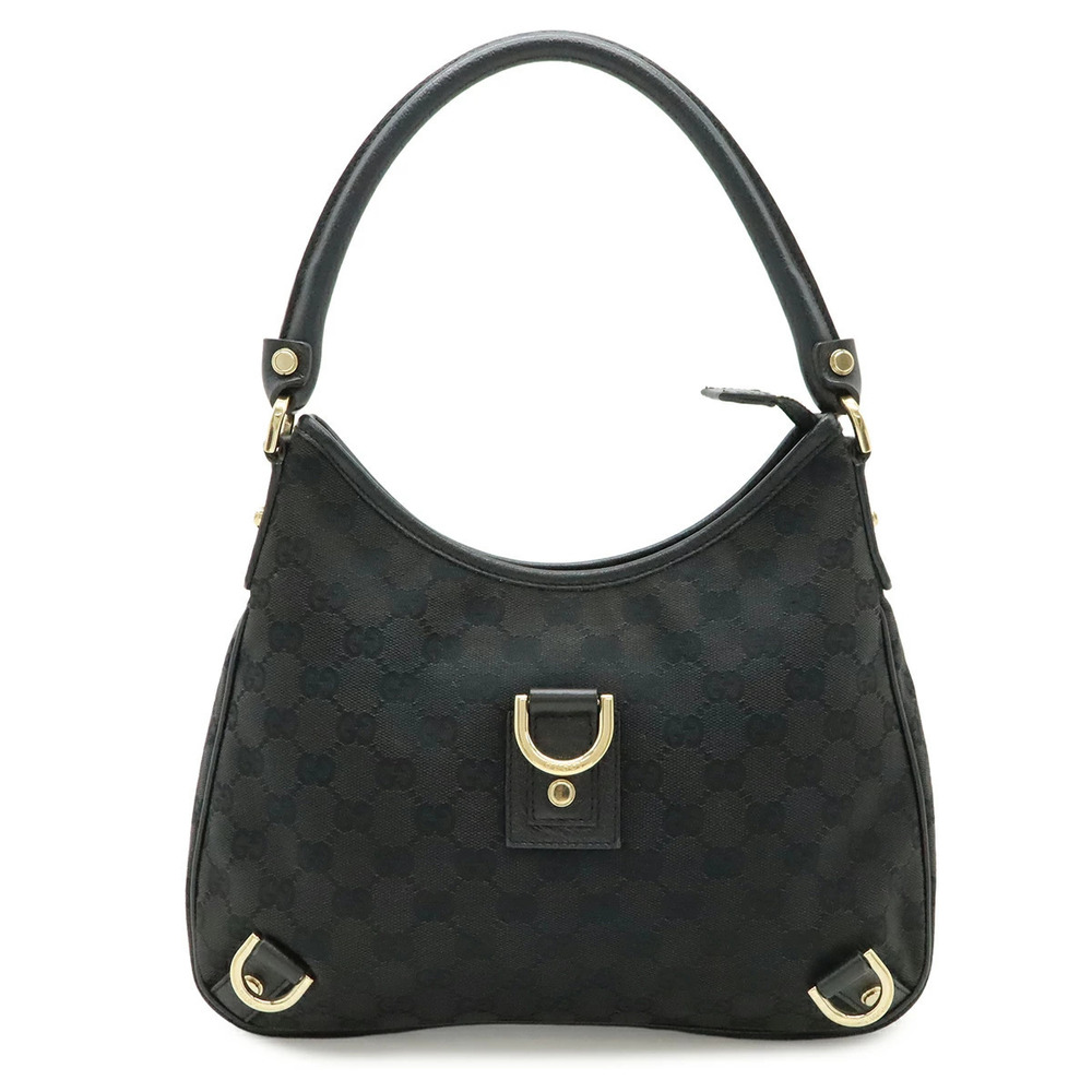 Gucci Abbey GG Canvas Shoulder Bag Hobo Leather Black